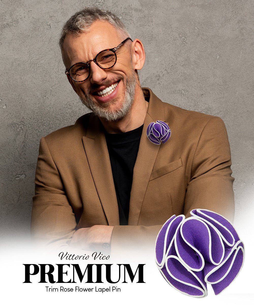 Vittorio Vico Unisex Trim Rose Flower Lapel Pin - Suits You Sir - Lavender -