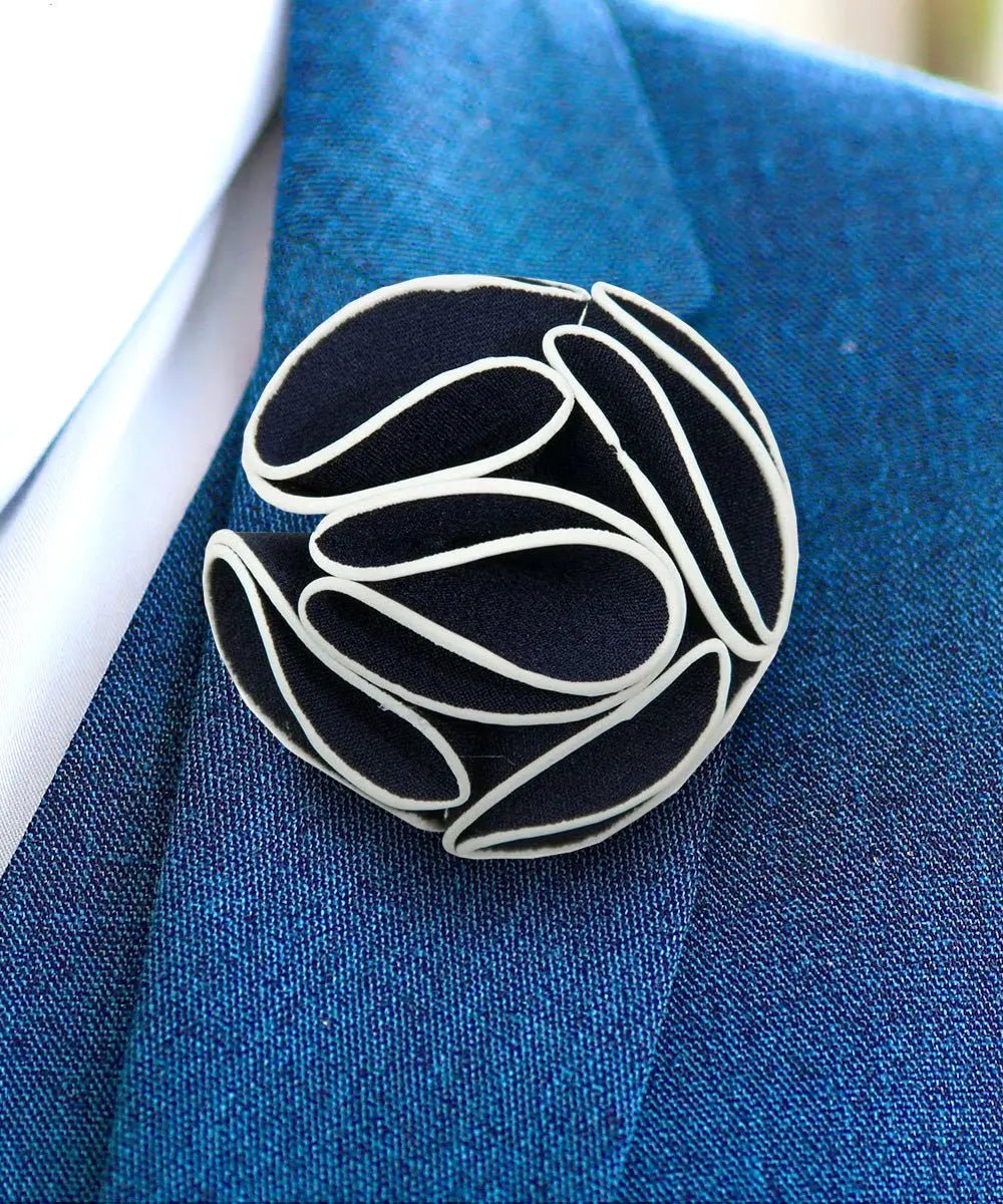 Vittorio Vico Unisex Trim Rose Flower Lapel Pin - Suits You Sir - Navy Blue -