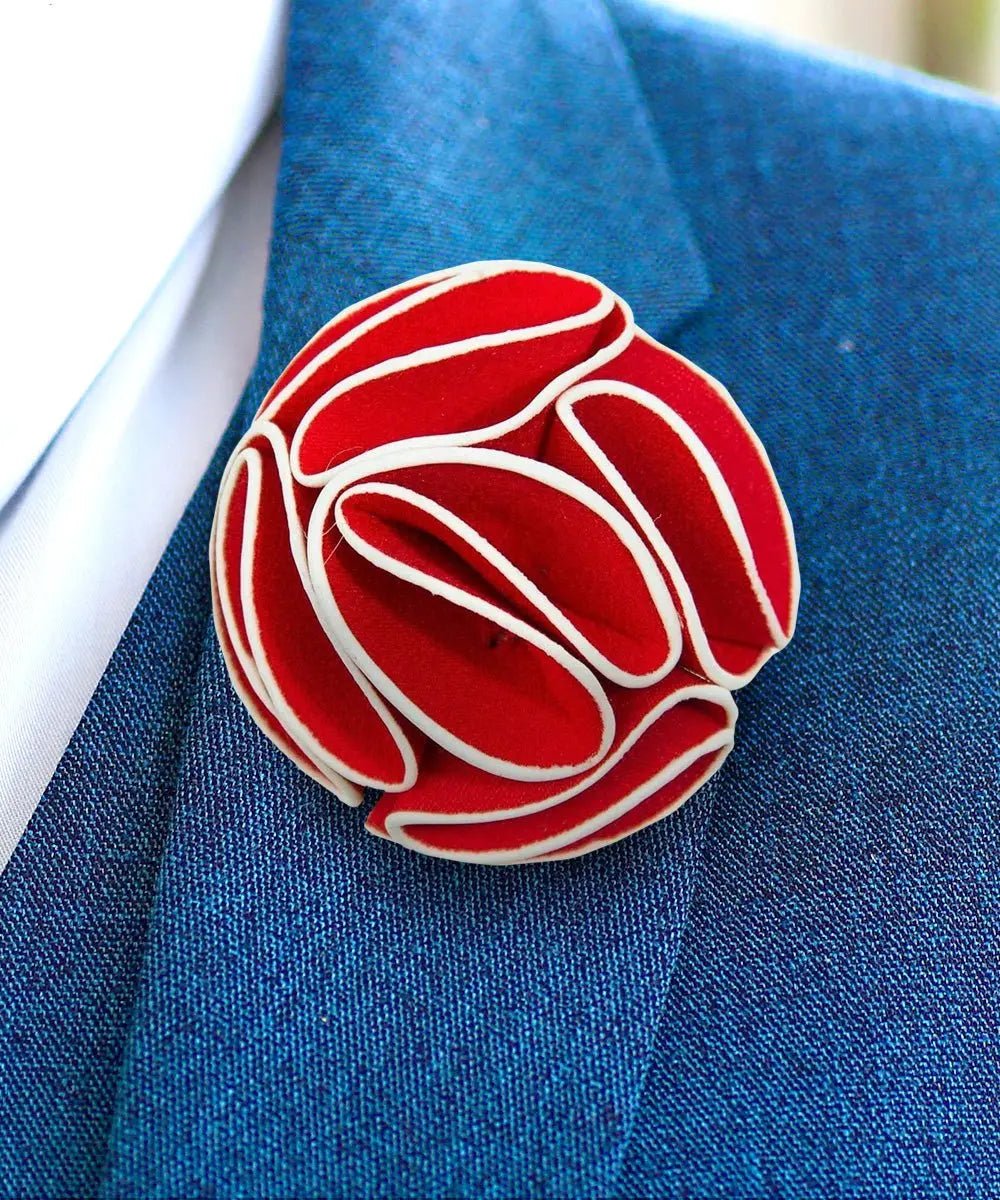 Vittorio Vico Unisex Trim Rose Flower Lapel Pin - Suits You Sir - Red -
