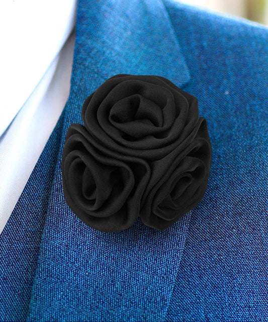 Vittorio Vico Unisex Trio Cluster Satin Flower Lapel Pin - Suits You Sir - Black -