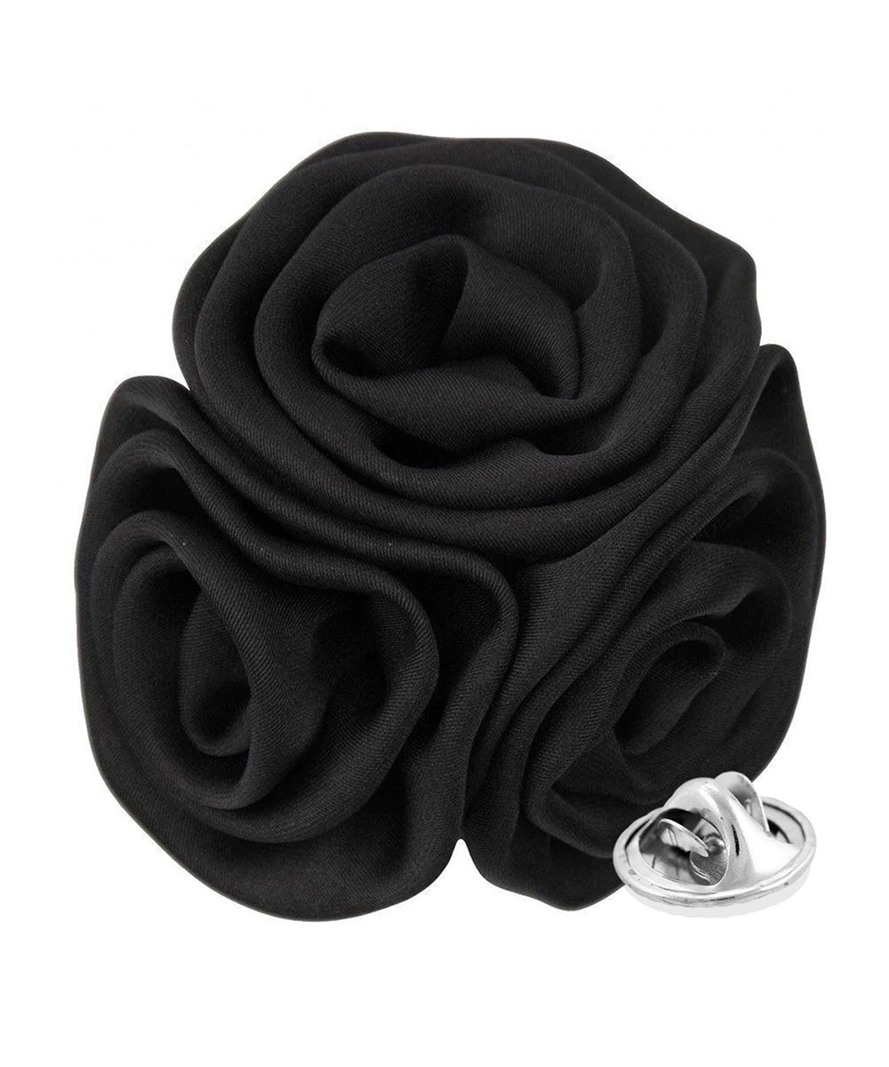 Vittorio Vico Unisex Trio Cluster Satin Flower Lapel Pin - Suits You Sir - Black -