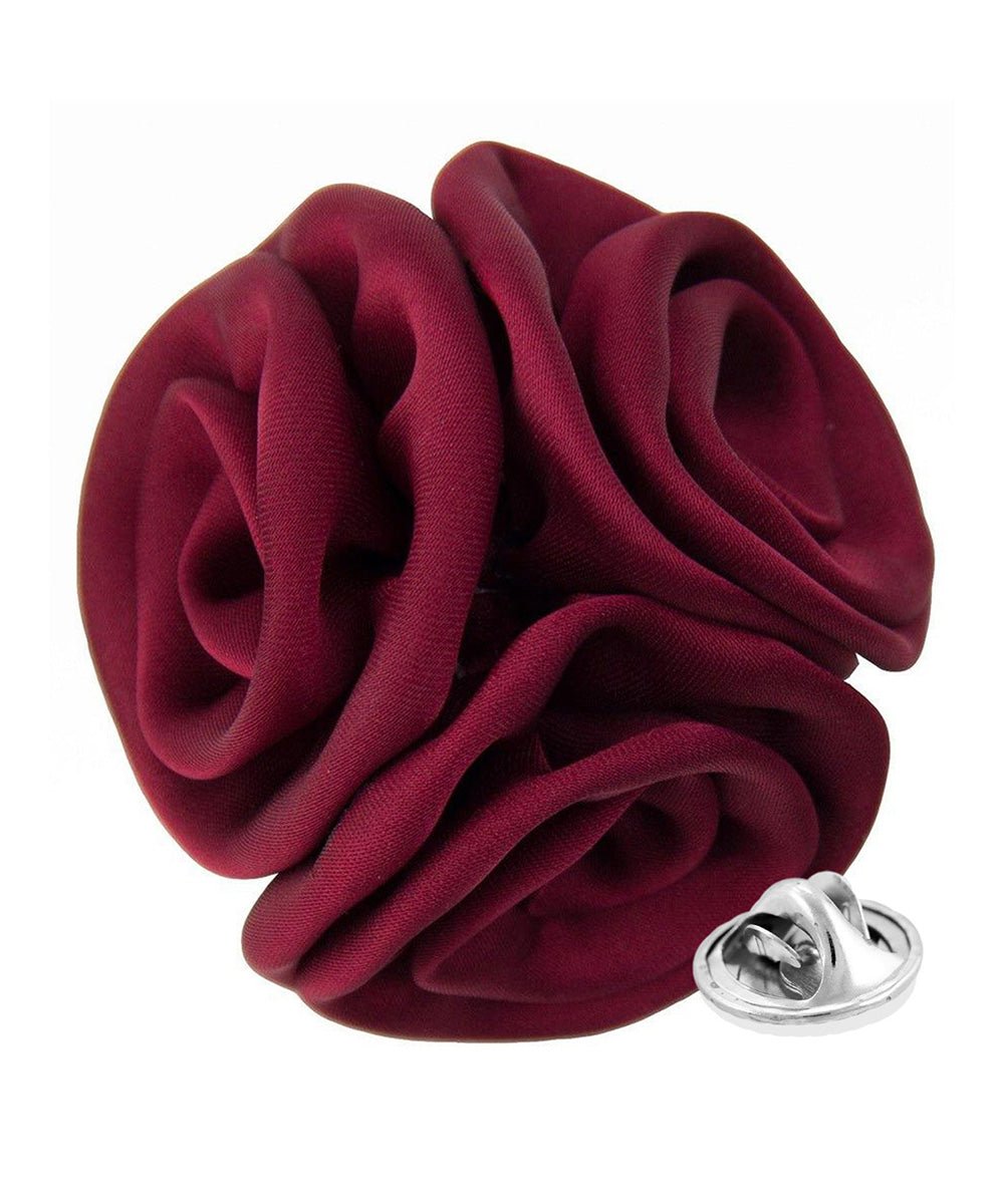 Vittorio Vico Unisex Trio Cluster Satin Flower Lapel Pin - Suits You Sir - Burgundy -