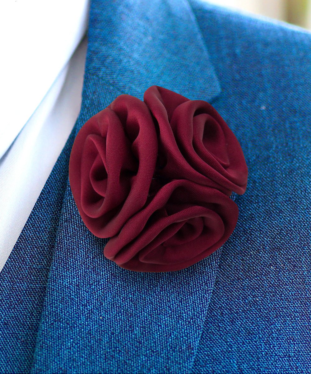 Vittorio Vico Unisex Trio Cluster Satin Flower Lapel Pin - Suits You Sir - Burgundy -