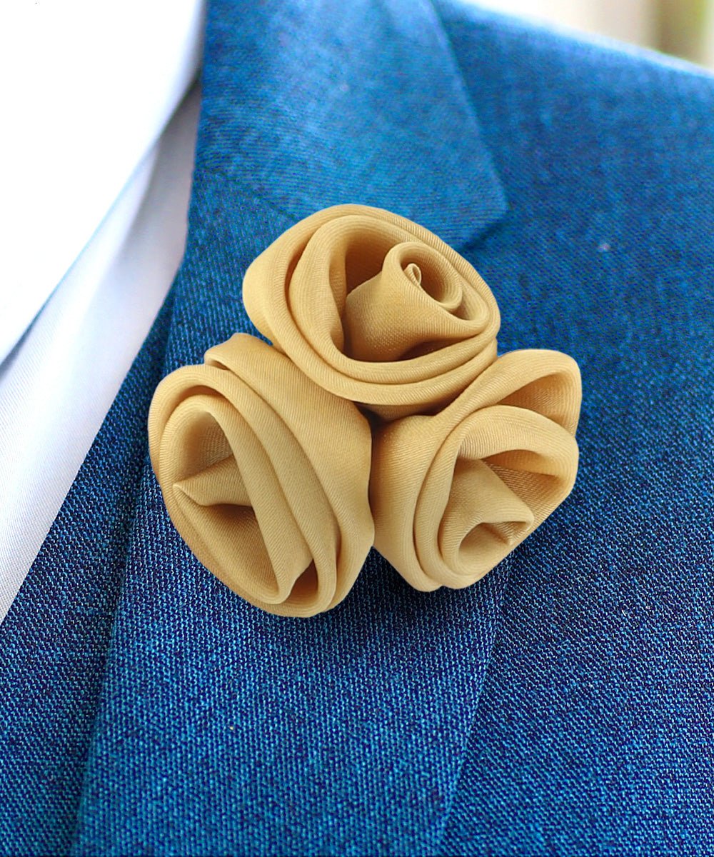 Vittorio Vico Unisex Trio Cluster Satin Flower Lapel Pin - Suits You Sir - Gold -