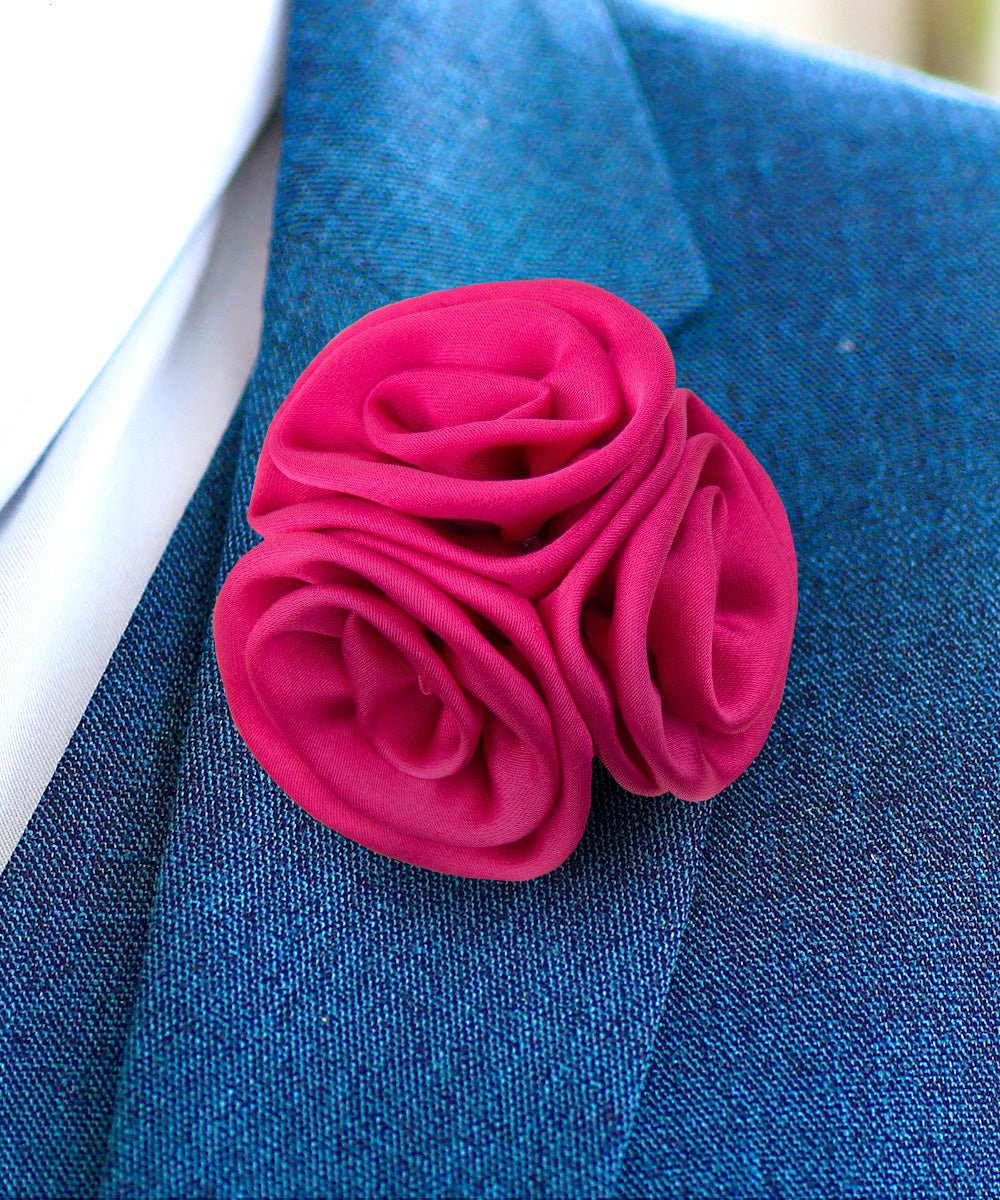 Vittorio Vico Unisex Trio Cluster Satin Flower Lapel Pin - Suits You Sir - Hot Pink -
