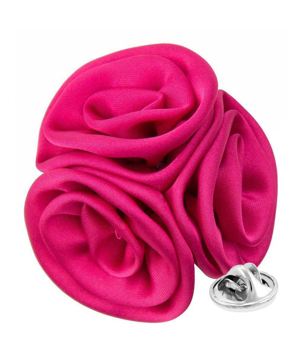 Vittorio Vico Unisex Trio Cluster Satin Flower Lapel Pin - Suits You Sir - Hot Pink -