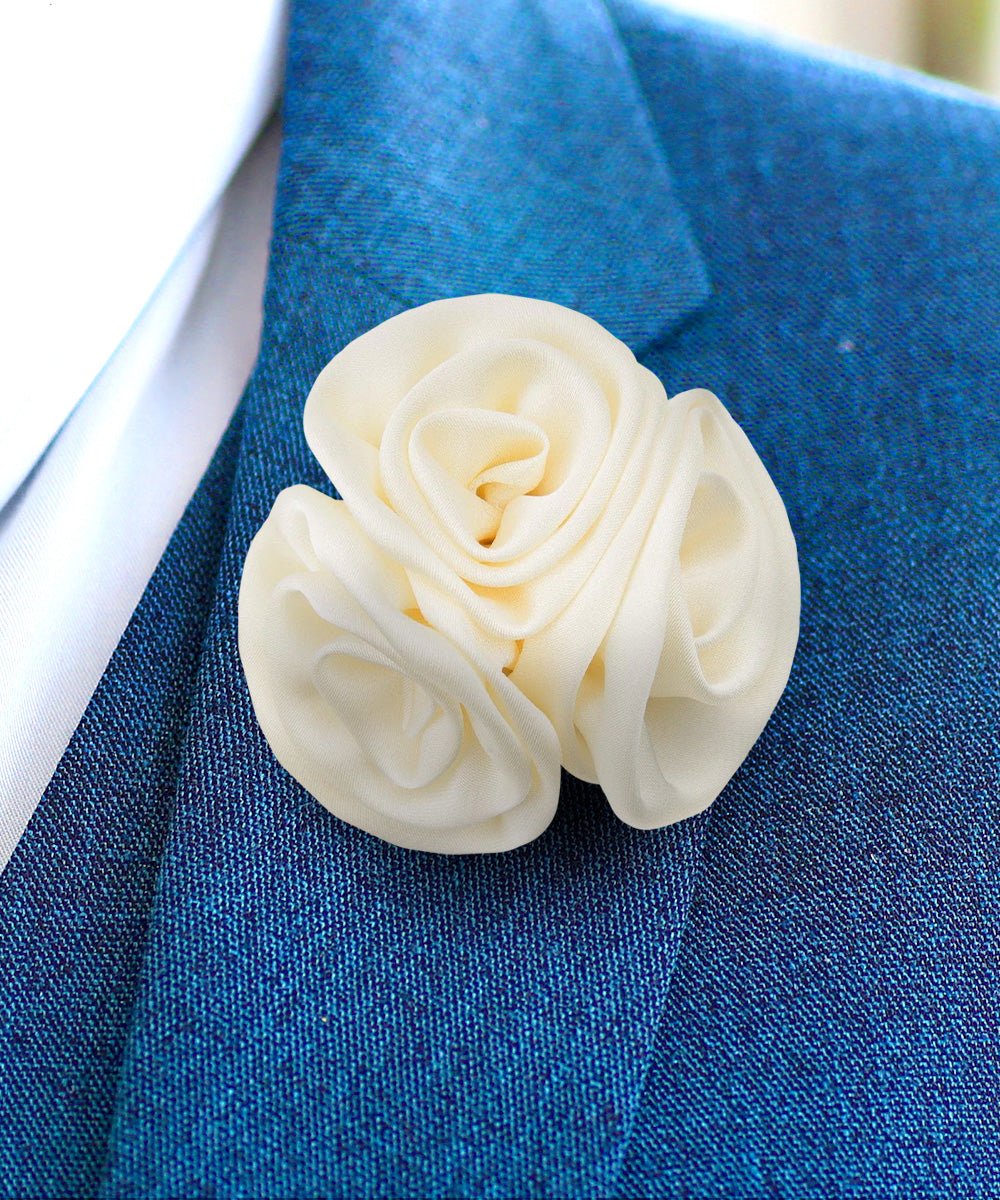 Vittorio Vico Unisex Trio Cluster Satin Flower Lapel Pin - Suits You Sir - Ivory -