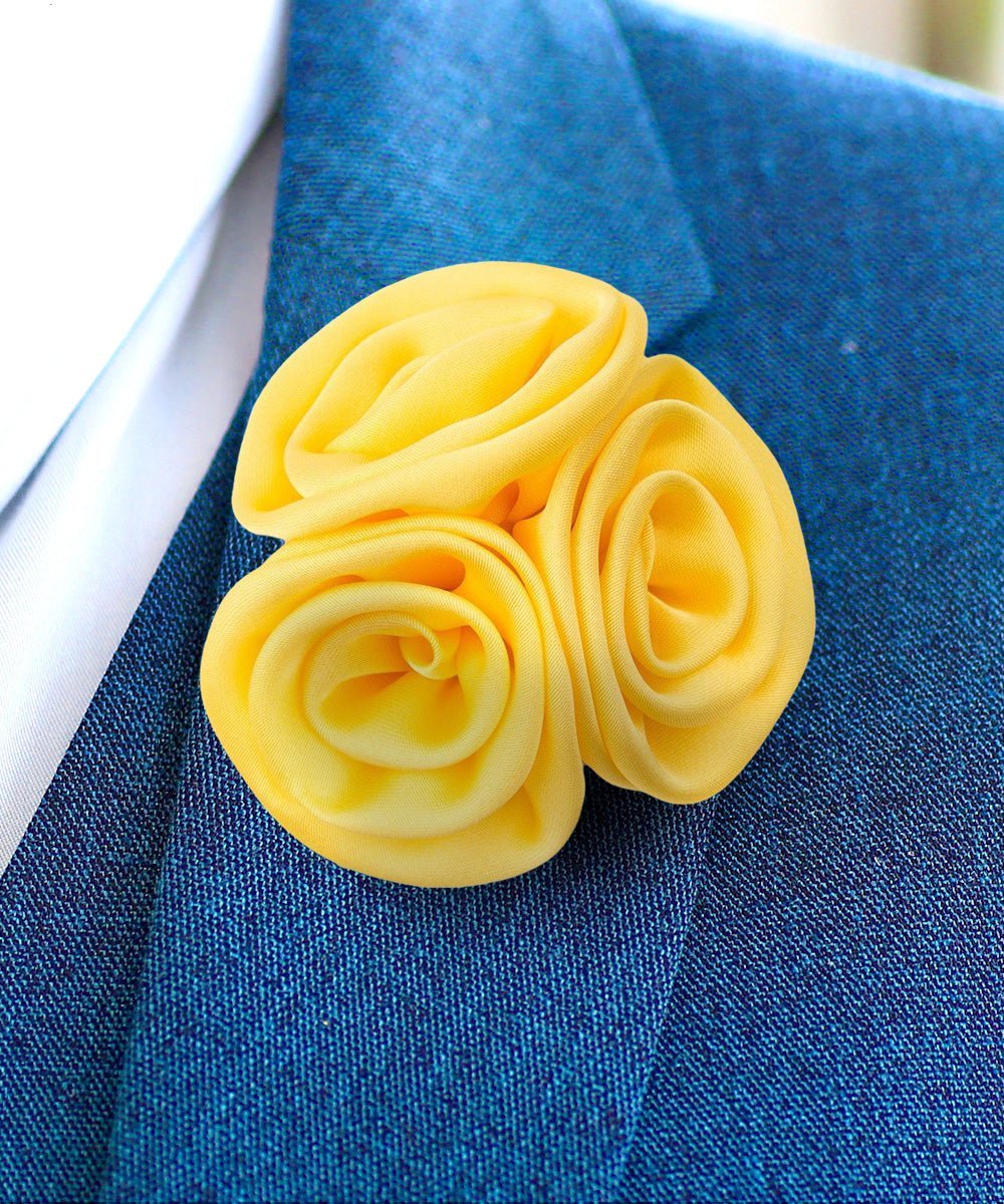 Vittorio Vico Unisex Trio Cluster Satin Flower Lapel Pin - Suits You Sir - Maize -