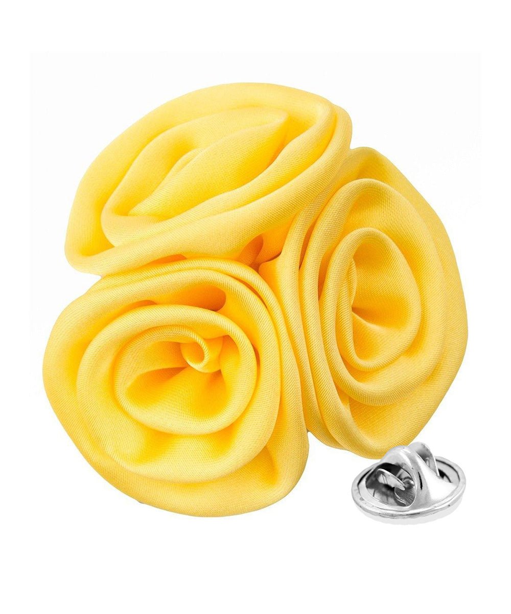 Vittorio Vico Unisex Trio Cluster Satin Flower Lapel Pin - Suits You Sir - Maize -