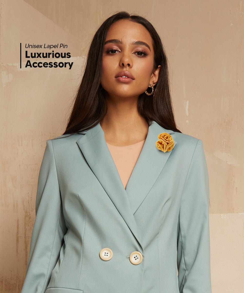 Vittorio Vico Unisex Trio Cluster Satin Flower Lapel Pin - Suits You Sir - Mustard Yellow -