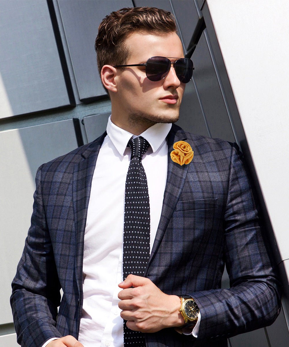Vittorio Vico Unisex Trio Cluster Satin Flower Lapel Pin - Suits You Sir - Mustard Yellow -