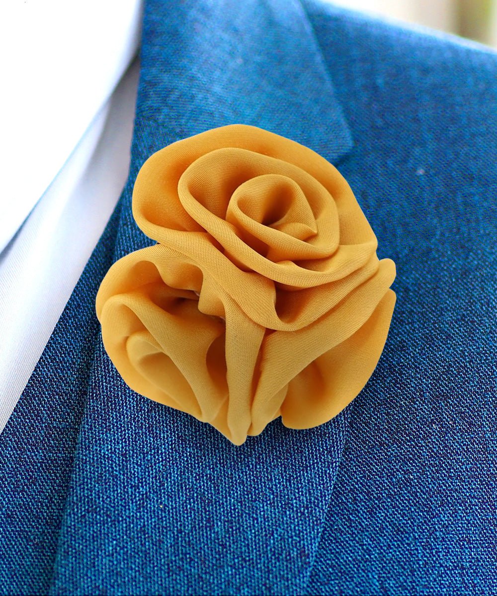 Vittorio Vico Unisex Trio Cluster Satin Flower Lapel Pin - Suits You Sir - Mustard Yellow -