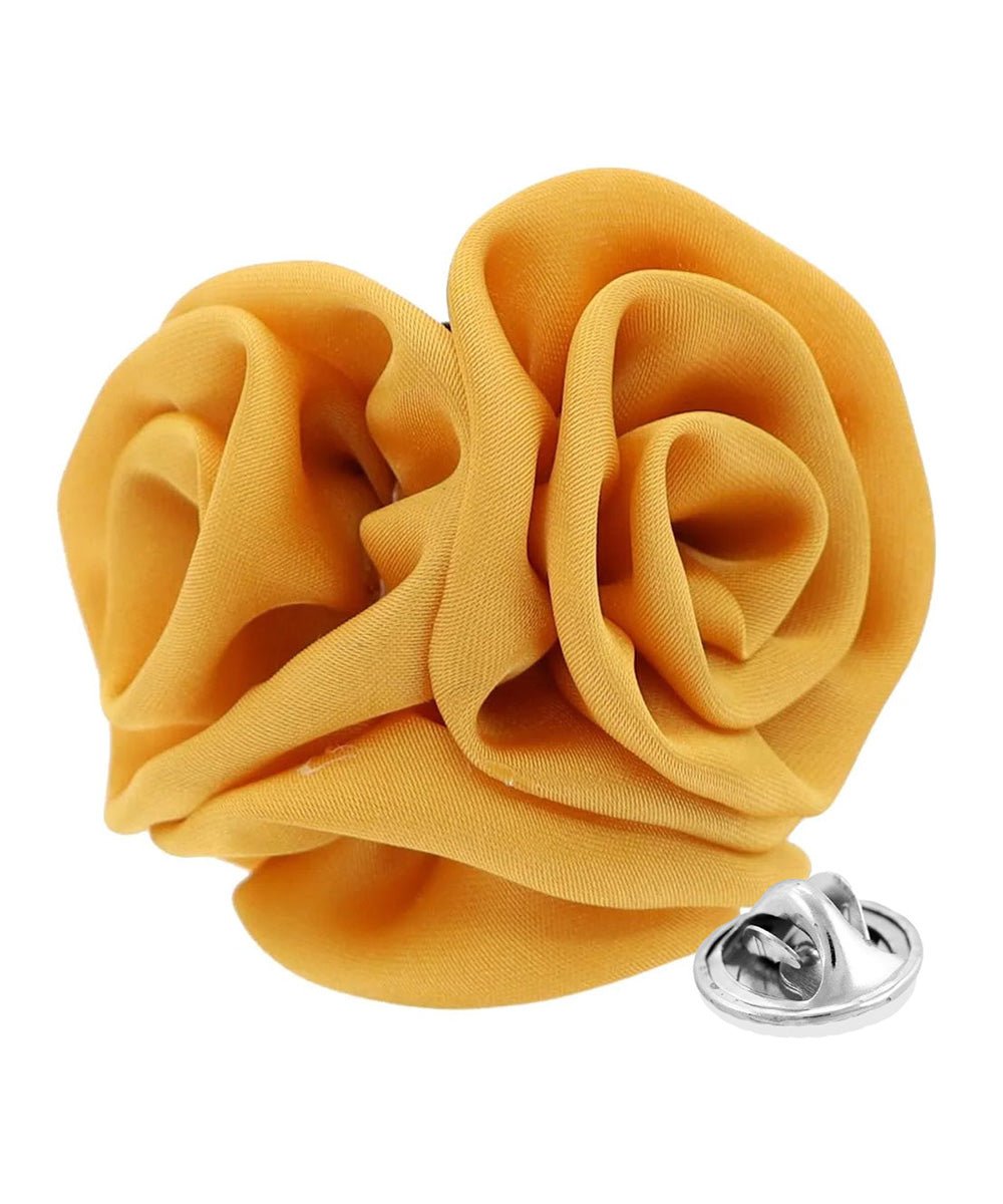 Vittorio Vico Unisex Trio Cluster Satin Flower Lapel Pin - Suits You Sir - Mustard Yellow -