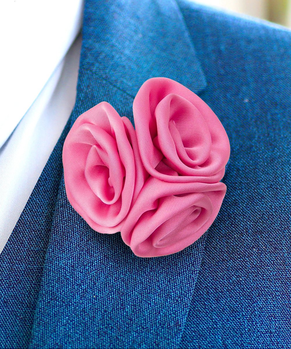 Vittorio Vico Unisex Trio Cluster Satin Flower Lapel Pin - Suits You Sir - Pink -