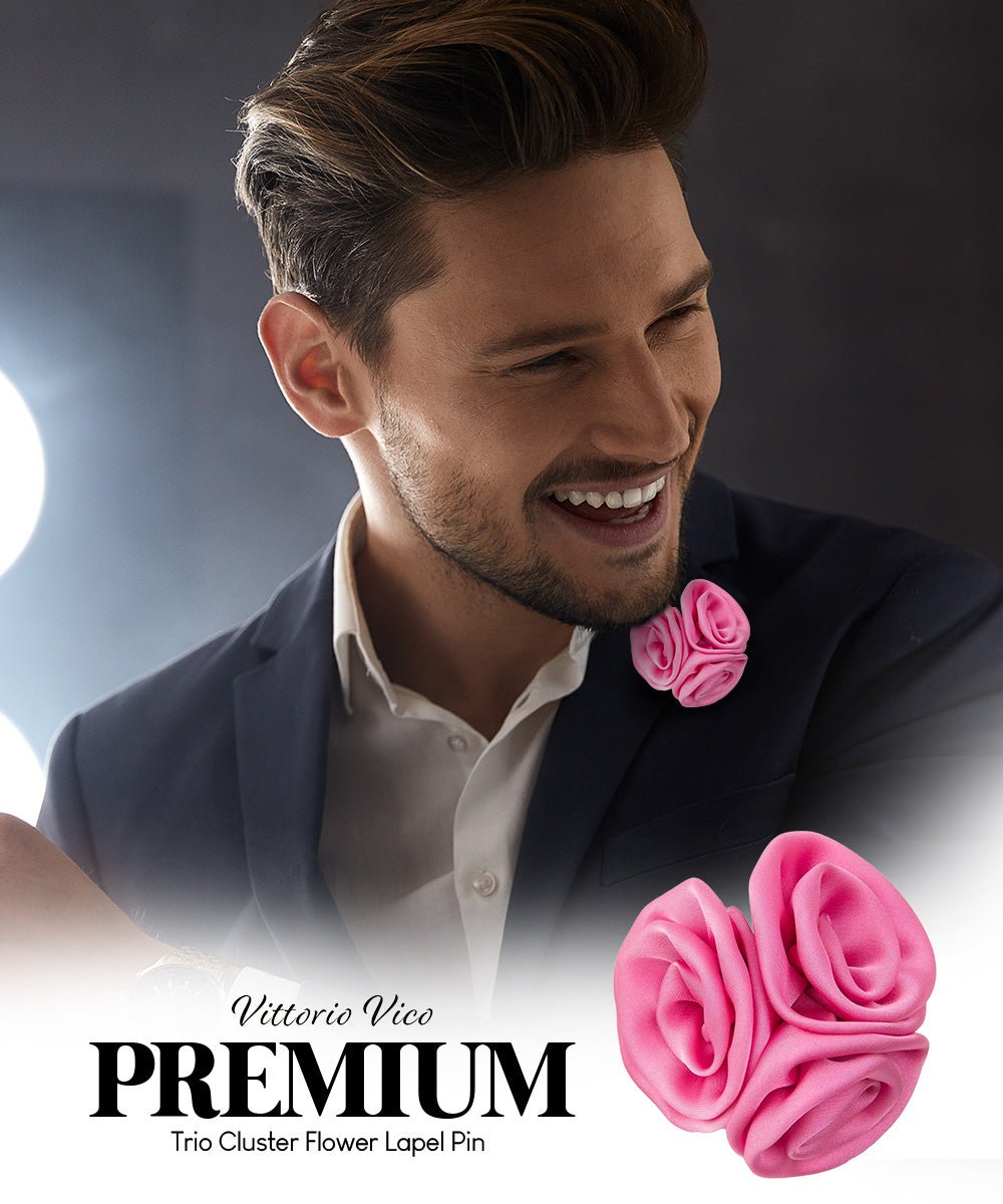 Vittorio Vico Unisex Trio Cluster Satin Flower Lapel Pin - Suits You Sir - Pink -