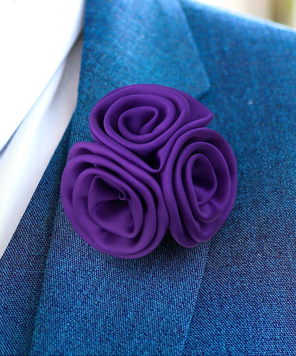 Vittorio Vico Unisex Trio Cluster Satin Flower Lapel Pin - Suits You Sir - Purple -
