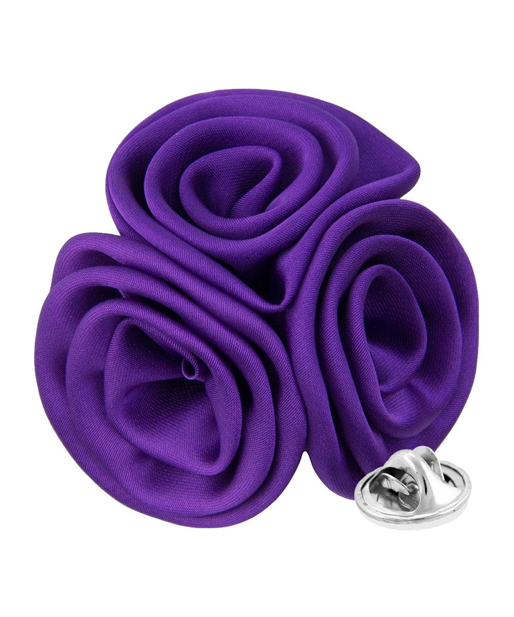 Vittorio Vico Unisex Trio Cluster Satin Flower Lapel Pin - Suits You Sir - Purple -