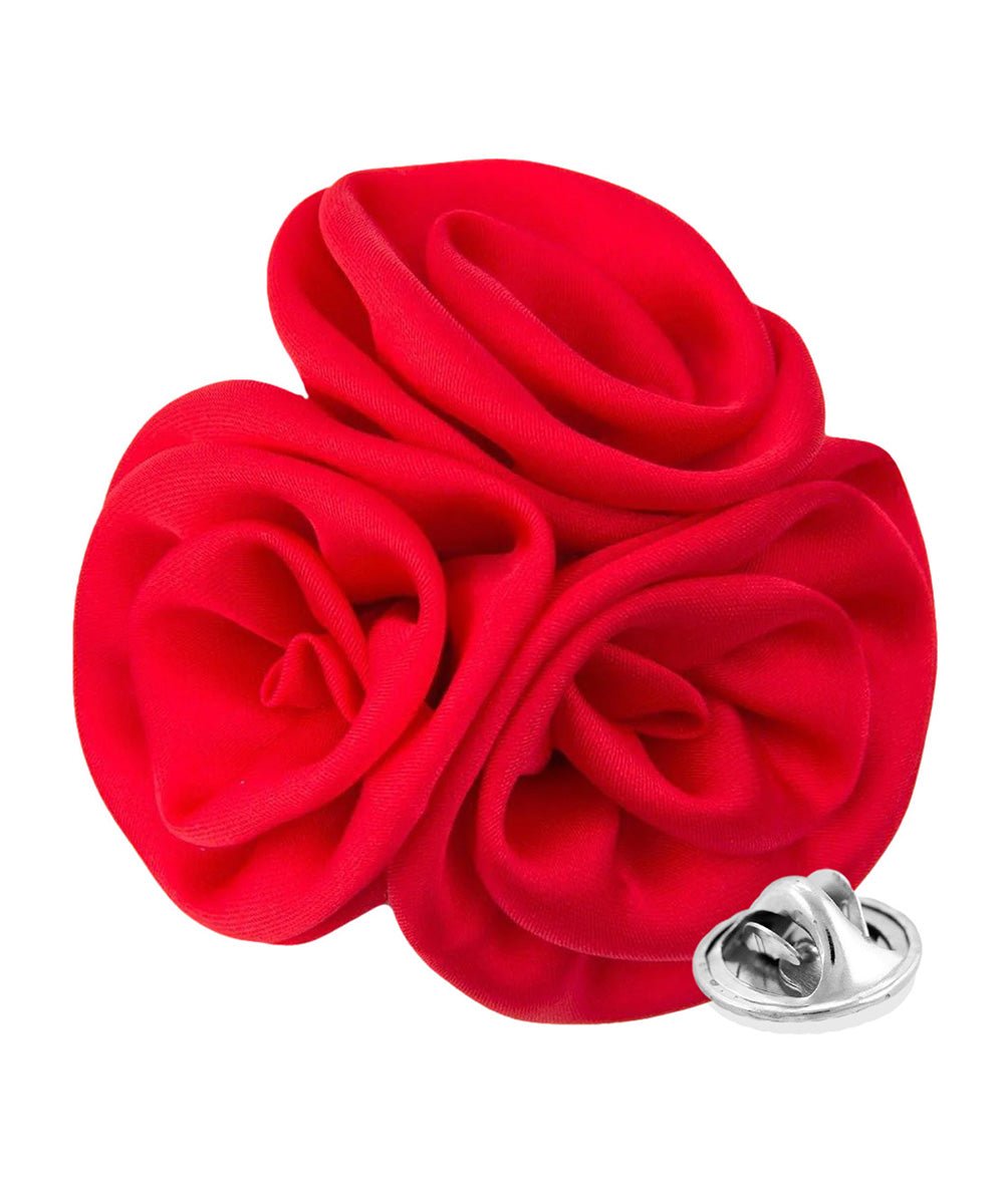 Vittorio Vico Unisex Trio Cluster Satin Flower Lapel Pin - Suits You Sir - Red -
