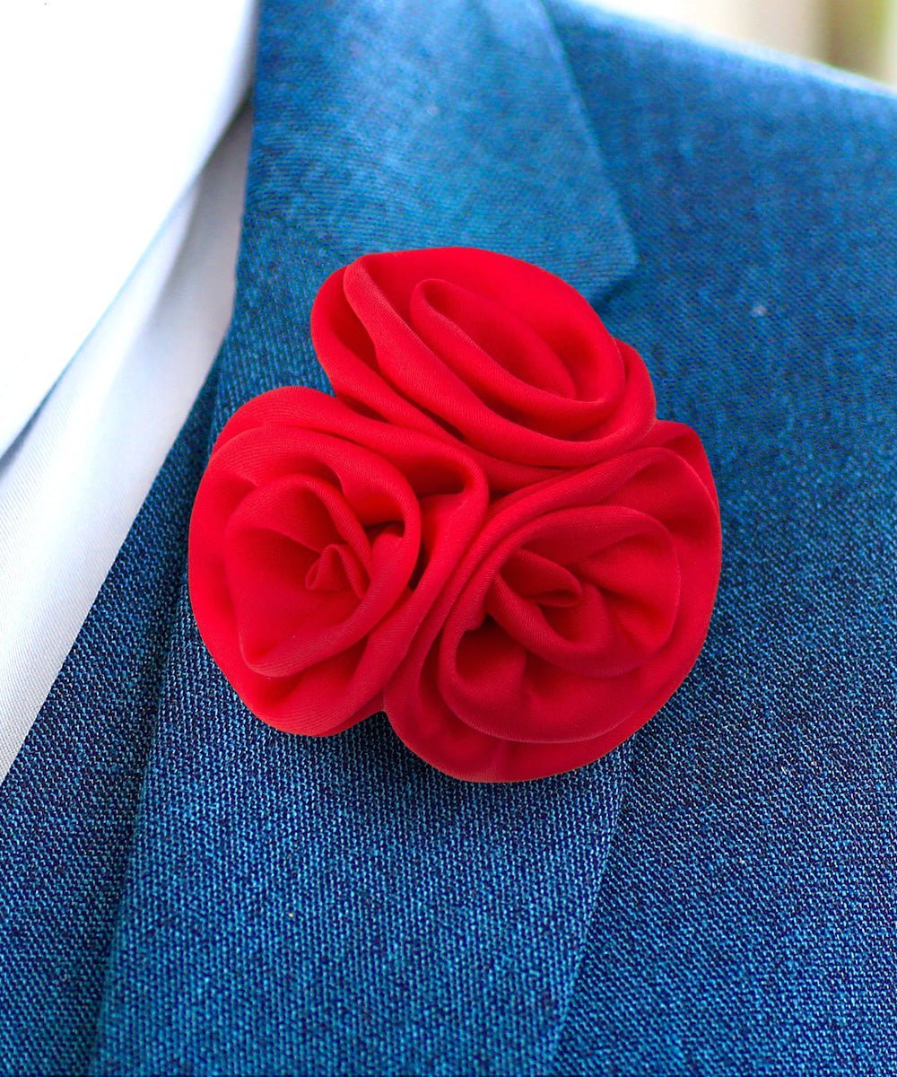 Vittorio Vico Unisex Trio Cluster Satin Flower Lapel Pin - Suits You Sir - Red -
