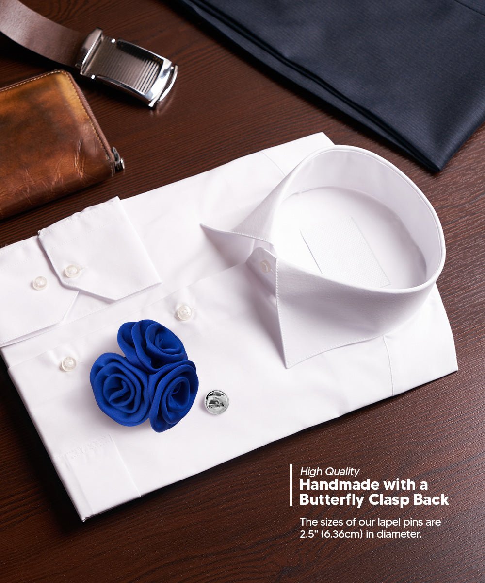Vittorio Vico Unisex Trio Cluster Satin Flower Lapel Pin - Suits You Sir - Royal Blue -