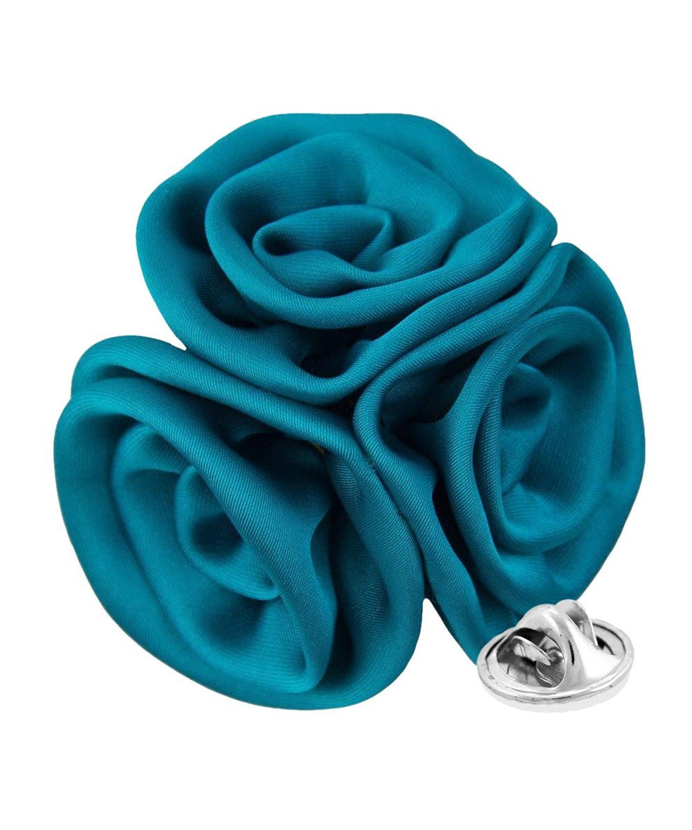 Vittorio Vico Unisex Trio Cluster Satin Flower Lapel Pin - Suits You Sir - Teal Blue -