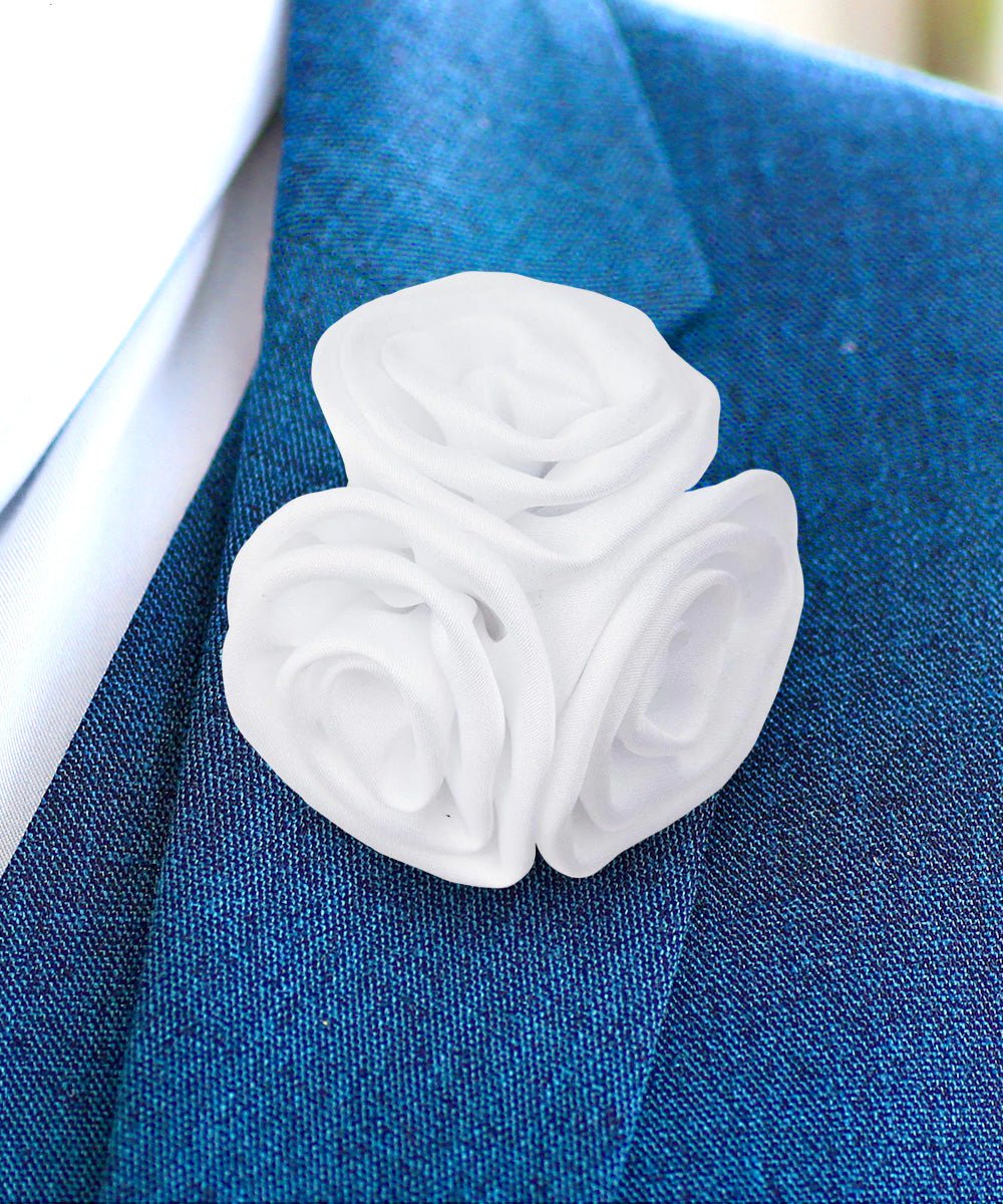 Vittorio Vico Unisex Trio Cluster Satin Flower Lapel Pin - Suits You Sir - White -