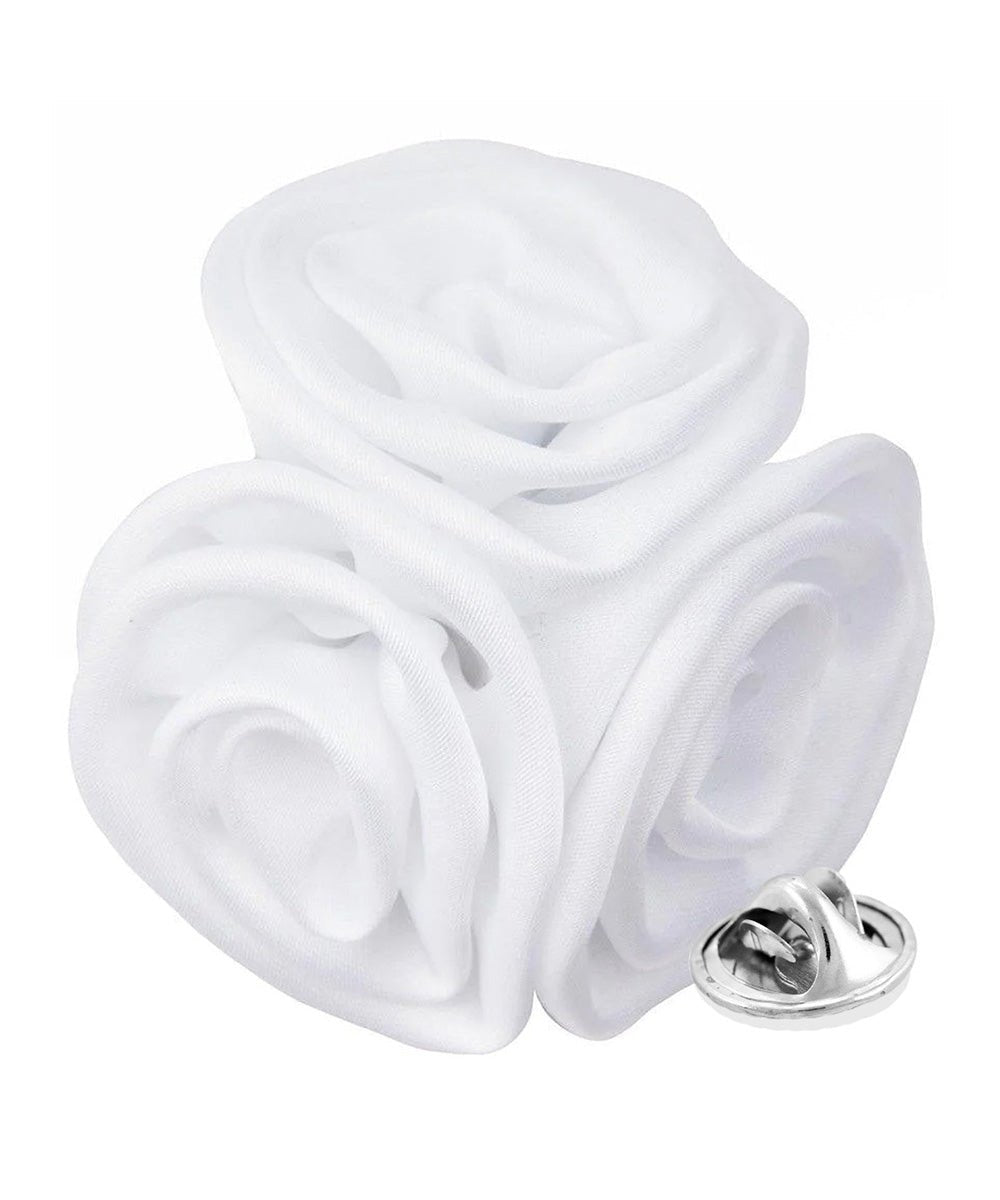 Vittorio Vico Unisex Trio Cluster Satin Flower Lapel Pin - Suits You Sir - White -