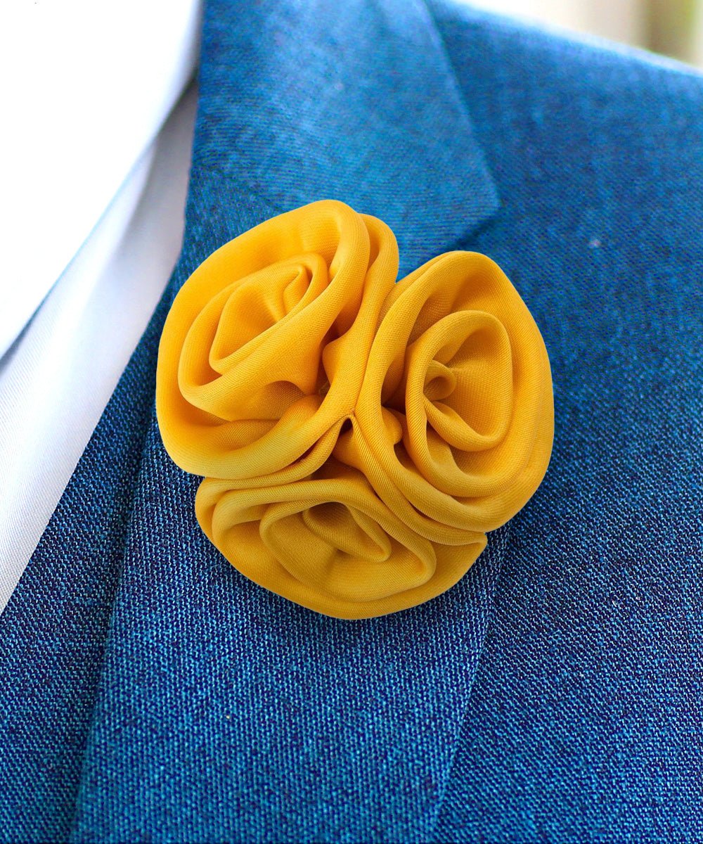 Vittorio Vico Unisex Trio Cluster Satin Flower Lapel Pin - Suits You Sir - Yellow -