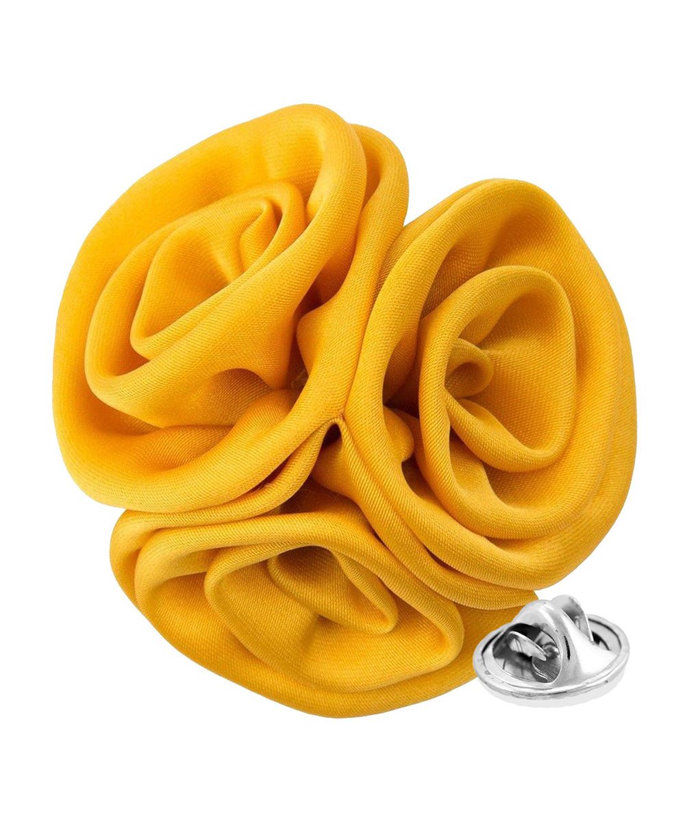 Vittorio Vico Unisex Trio Cluster Satin Flower Lapel Pin - Suits You Sir - Yellow -