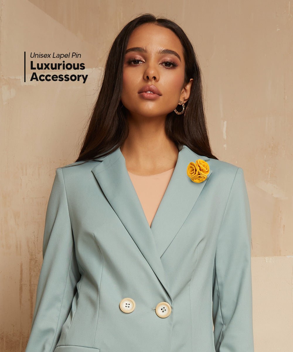 Vittorio Vico Unisex Trio Cluster Satin Flower Lapel Pin - Suits You Sir - Yellow -