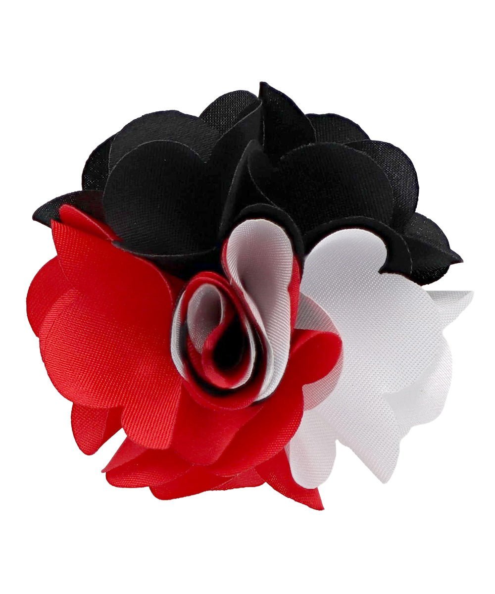 Vittorio Vico Unisex Two Tone Satin Flower Lapel Pin - Suits You Sir - Black and Red and White -