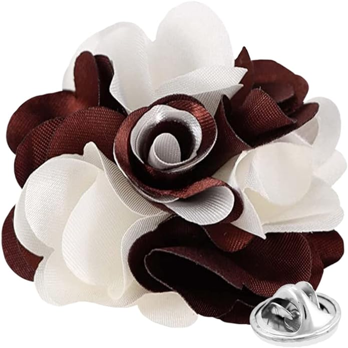 Vittorio Vico Unisex Two Tone Satin Flower Lapel Pin - Suits You Sir - Brown and White -