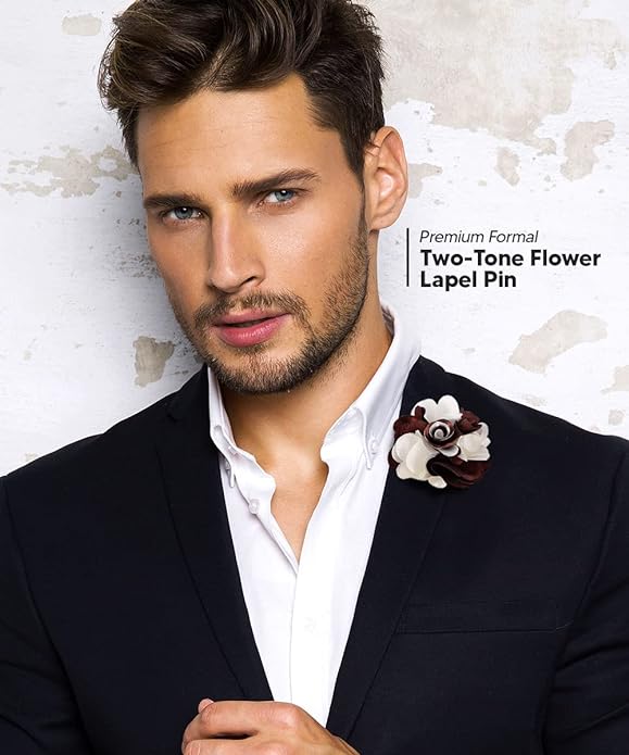Vittorio Vico Unisex Two Tone Satin Flower Lapel Pin - Suits You Sir - Brown and White -