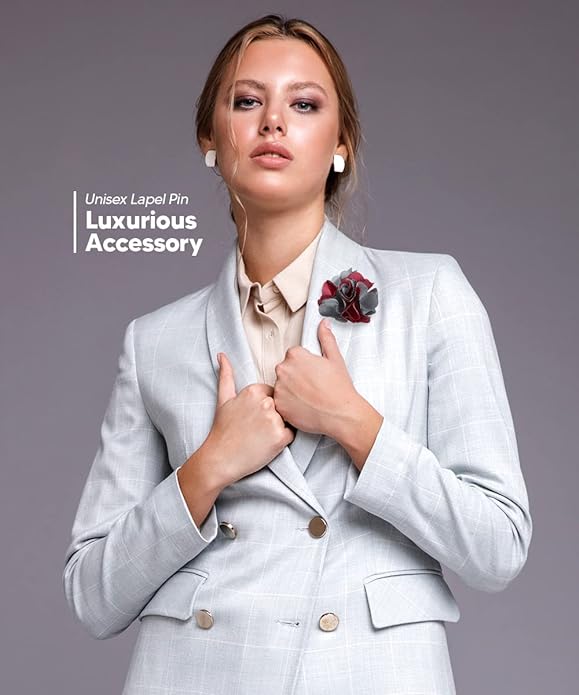 Vittorio Vico Unisex Two Tone Satin Flower Lapel Pin - Suits You Sir - Burgundy and Silver Gray -