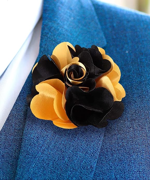 Vittorio Vico Unisex Two Tone Satin Flower Lapel Pin - Suits You Sir - Gold and Black -