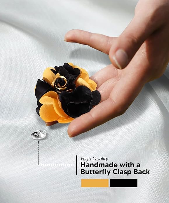 Vittorio Vico Unisex Two Tone Satin Flower Lapel Pin - Suits You Sir - Gold and Black -
