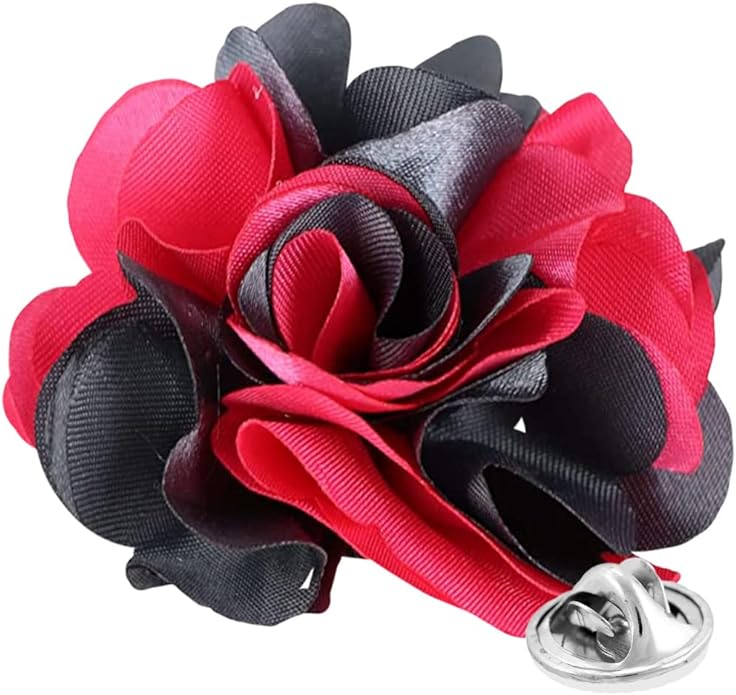 Vittorio Vico Unisex Two Tone Satin Flower Lapel Pin - Suits You Sir - Hot Pink and Silver Gray -