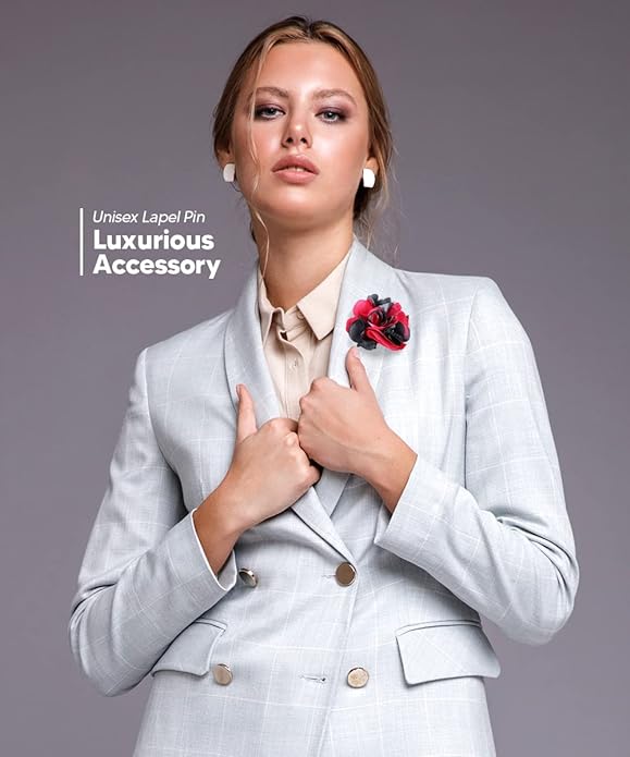 Vittorio Vico Unisex Two Tone Satin Flower Lapel Pin - Suits You Sir - Hot Pink and Silver Gray -