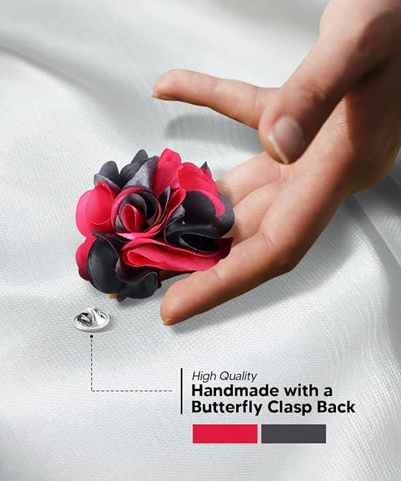 Vittorio Vico Unisex Two Tone Satin Flower Lapel Pin - Suits You Sir - Hot Pink and Silver Gray -