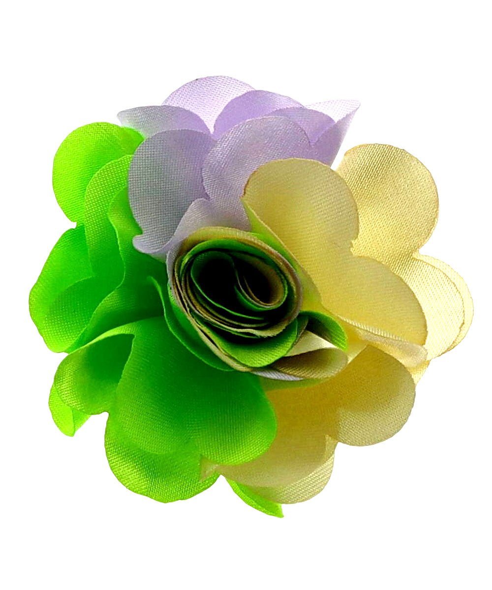 Vittorio Vico Unisex Two Tone Satin Flower Lapel Pin - Suits You Sir - Lavender and Lime and Yellow -