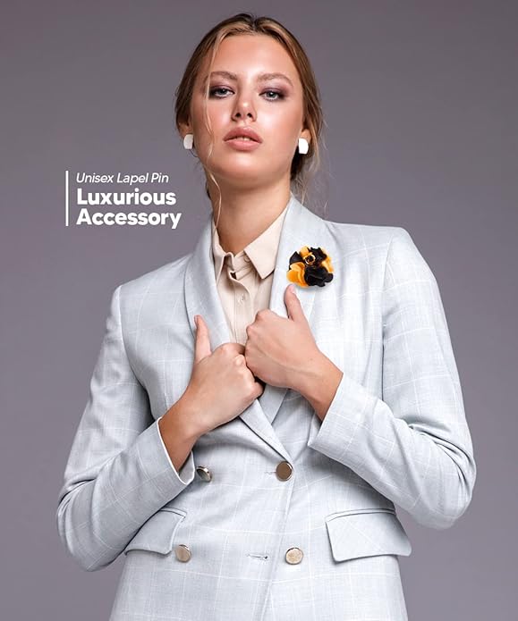 Vittorio Vico Unisex Two Tone Satin Flower Lapel Pin - Suits You Sir - Orange and Black -