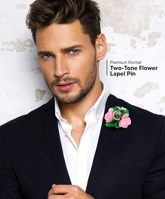Vittorio Vico Unisex Two Tone Satin Flower Lapel Pin - Suits You Sir - Pink and Kelly Green -