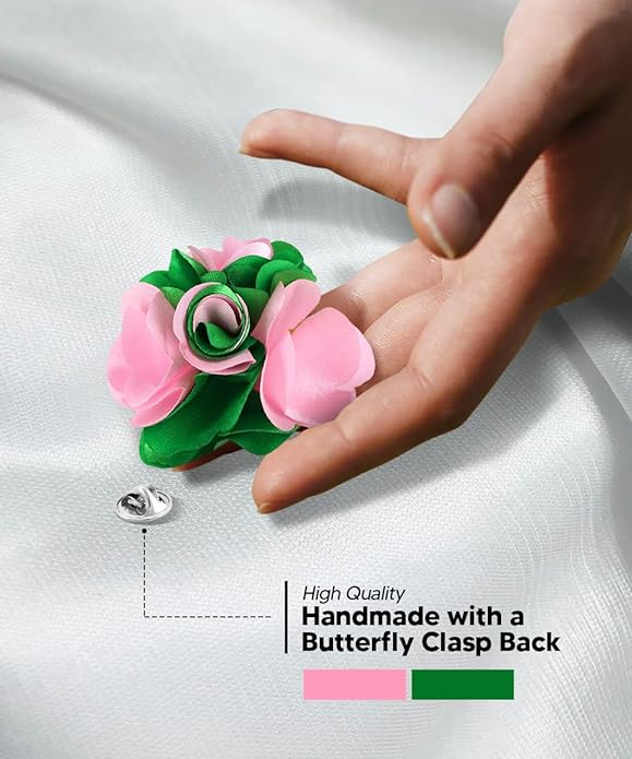 Vittorio Vico Unisex Two Tone Satin Flower Lapel Pin - Suits You Sir - Pink and Kelly Green -