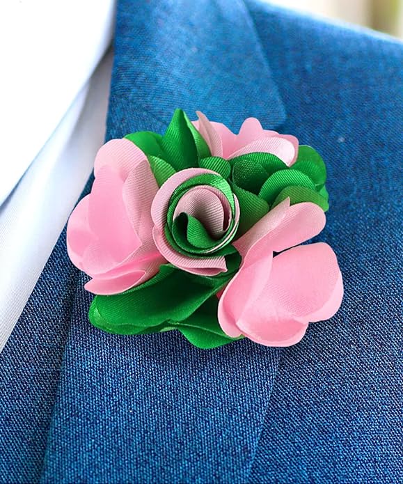 Vittorio Vico Unisex Two Tone Satin Flower Lapel Pin - Suits You Sir - Pink and Kelly Green -