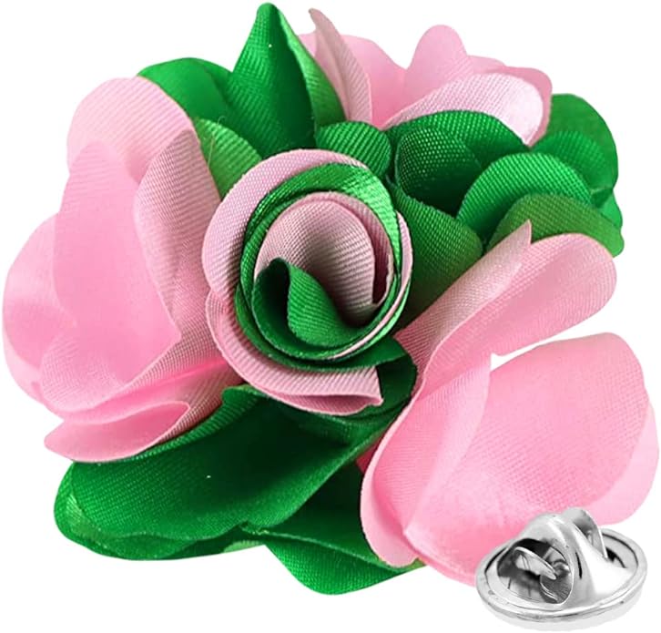 Vittorio Vico Unisex Two Tone Satin Flower Lapel Pin - Suits You Sir - Pink and Kelly Green -