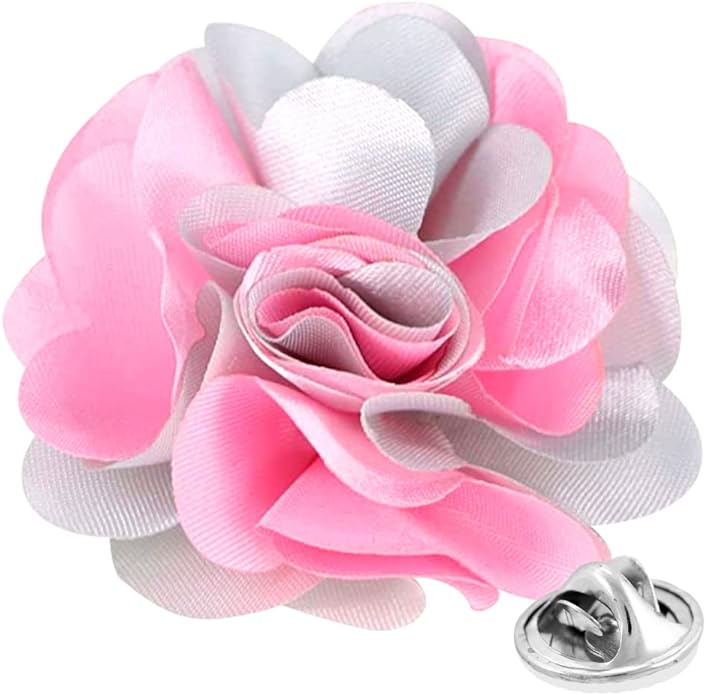 Vittorio Vico Unisex Two Tone Satin Flower Lapel Pin - Suits You Sir - Pink and Light Silver -