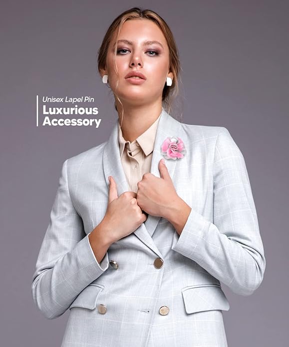 Vittorio Vico Unisex Two Tone Satin Flower Lapel Pin - Suits You Sir - Pink and Light Silver -