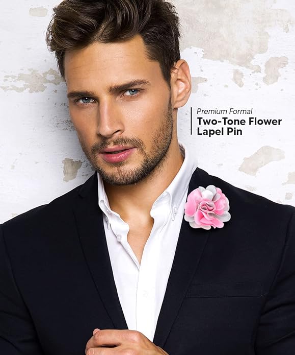 Vittorio Vico Unisex Two Tone Satin Flower Lapel Pin - Suits You Sir - Pink and Light Silver -