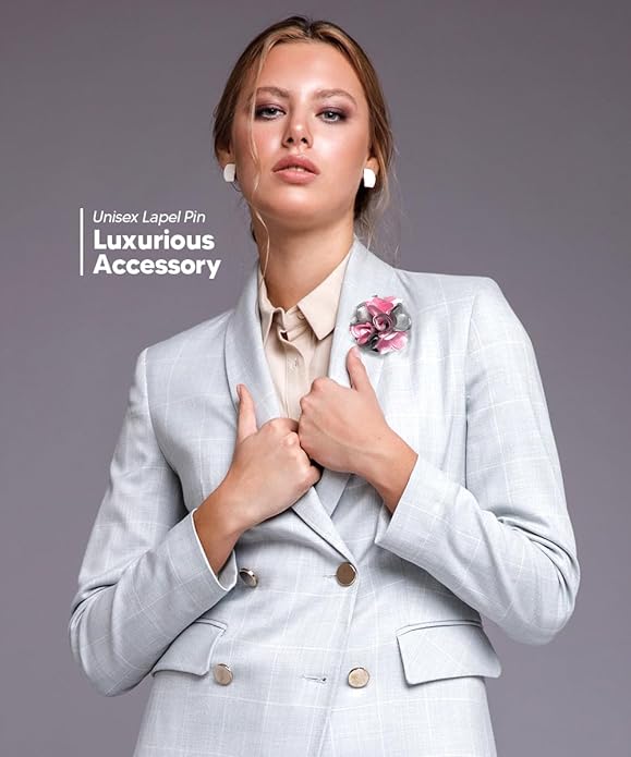 Vittorio Vico Unisex Two Tone Satin Flower Lapel Pin - Suits You Sir - Pink and Silver Gray -