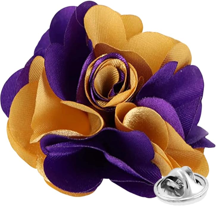 Vittorio Vico Unisex Two Tone Satin Flower Lapel Pin - Suits You Sir - Purple and Gold -
